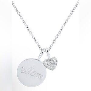 NWT Diamond Heart & Mom Disc Charm Necklace in Sterling Silver